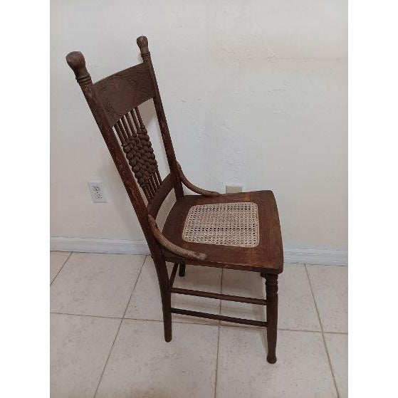 Antique Early American Wood Chair Cane Seat Dark Tone For Sale In Naples, FL - Image 6 of 8