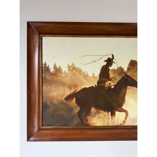 Vintage Kenneth Rustic Western Cowboy Oil on Canvas Painting – Framed For Sale - Image 4 of 15