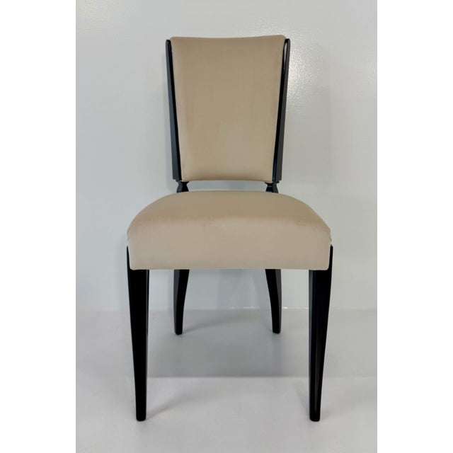 Textile Vintage French Dining Chairs in Black Lacquer and Beige Velvet, 1980s, Set of 10 For Sale - Image 7 of 11
