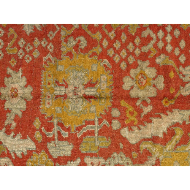 Cream Antique Oushak Carpet, Oriental Rug, Handmade Rug Saffron, Light Blue and Coral For Sale - Image 8 of 18