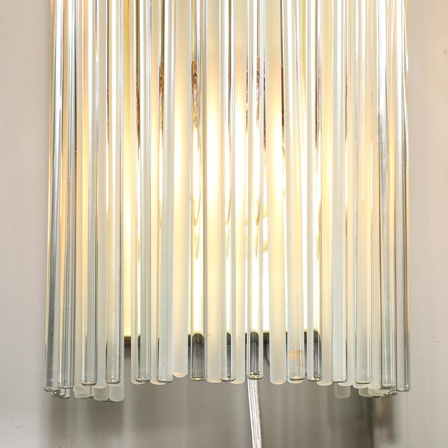 Mid-Century Modern Pair of Mid-Century Transparent & Frosted Glass Rod Sconces With Brass Fittings For Sale - Image 3 of 10