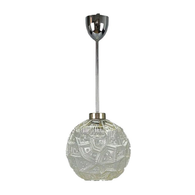 Mid-Century Modern Glass & Chrome Pendant Light For Sale