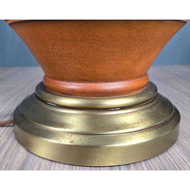 1960s Large Orange Dimensional Ceramic & Brass Mid Century Table Lamp For Sale - Image 17 of 18