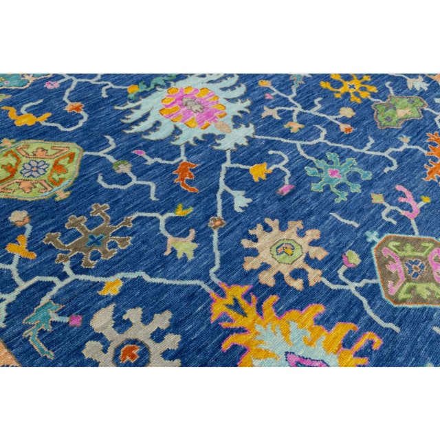 Vibrant Cobalt Blue Hand-Knotted Modern Oushak Style Area Rug With Jewel Tones For Sale - Image 9 of 12