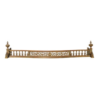 Antique 19th Century French Bronze Fireplace Fender | Ornate Victorian Hearth Guard With Scrollwork & Balustrade For Sale