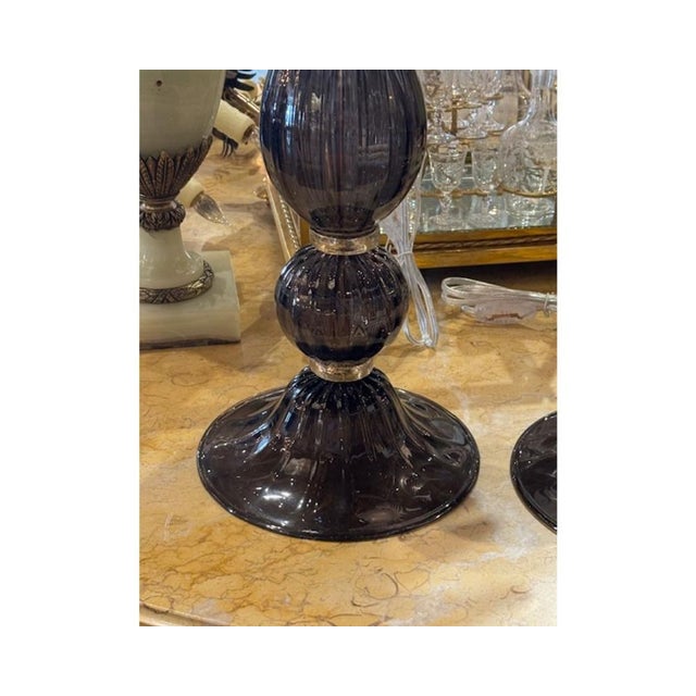 Modern Pair of Murano Black Glass Lamps For Sale - Image 3 of 5