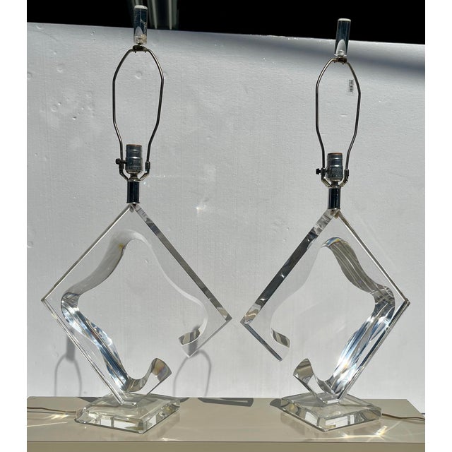 1970s Van Teal Lucite Diamond Table Lamps - A Pair For Sale - Image 5 of 7
