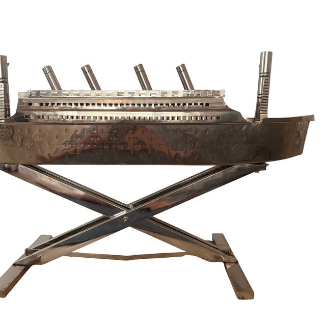 Chrome Vintage Chrome Titanic Era Ocean Liner Boat Model Circa 1960 For Sale - Image 8 of 14