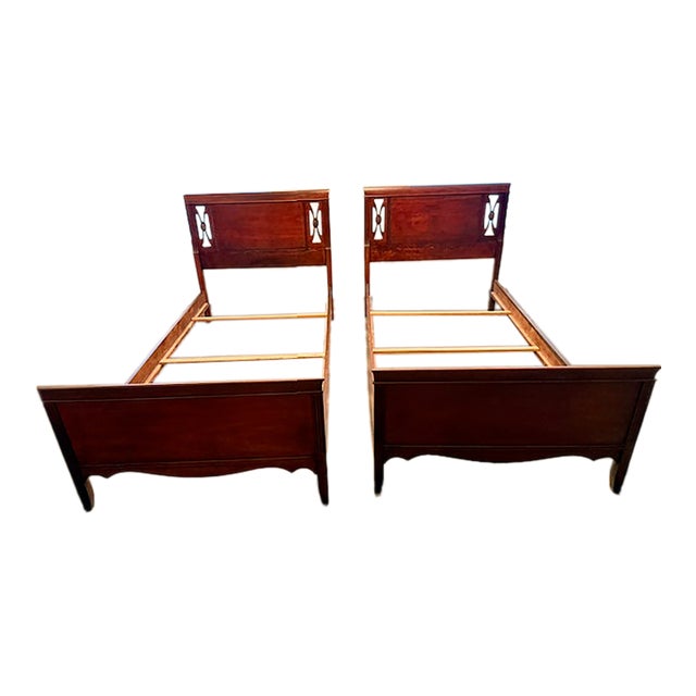 Vintage Federal Carved Mahogany Twin Beds, Pair For Sale
