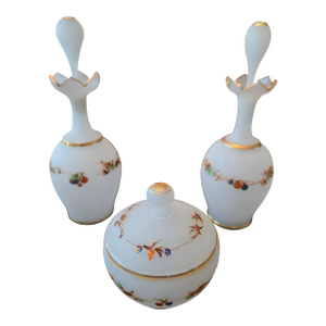 Antique Baccarat Style Opaline Perfume Bottle Set- 3 Pieces
