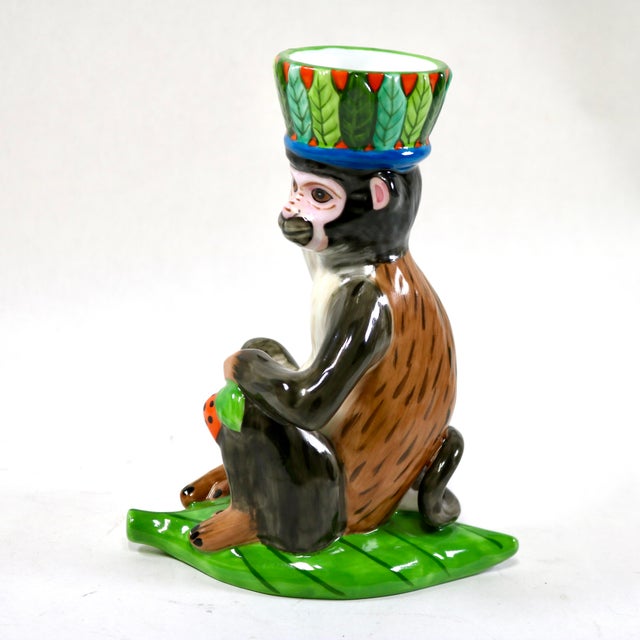 Lynn Chase Porcelain Monkey Business Candle Holder For Sale - Image 4 of 11