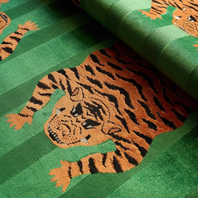 Schumacher Sample - Schumacher x Johnson Hartig Jokhang Tiger Velvet Fabric in Green For Sale - Image 4 of 4
