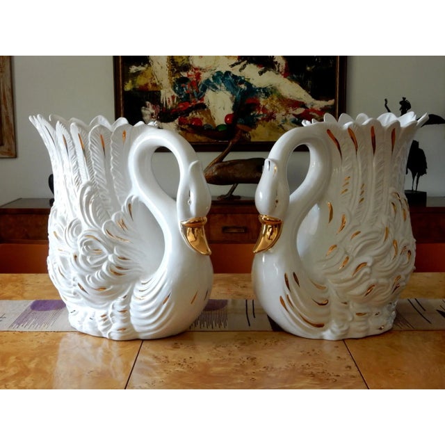 Italian Vintage Venetian Life Size Swan Vessels by Bassano, Italy - A Pair For Sale - Image 3 of 10