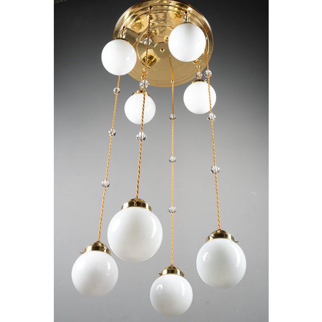 Art Deco Chandelier with Opal Glass Shades, Vienna, 1920s For Sale - Image 13 of 18