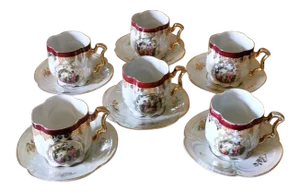 Antique Società Ceramica Italiana DI Laveno G. Andloviz Coffee Cups & Saucer Service- 12 Pieces