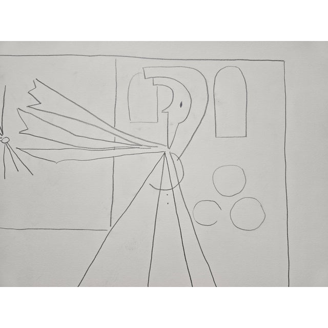 35.8 X 29.1 Shadow Box Framed Picasso Style Minimalist Pen Drawing / Neutral Palette For Sale - Image 9 of 10