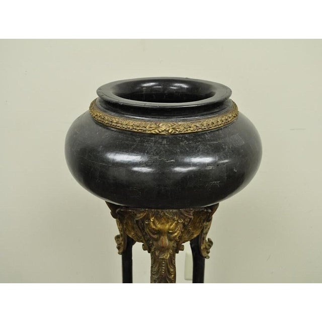 Traditional Early 20th Century French Empire Style Tessellated Stone Marble Pedestal Stand Planter With Lions For Sale - Image 3 of 12