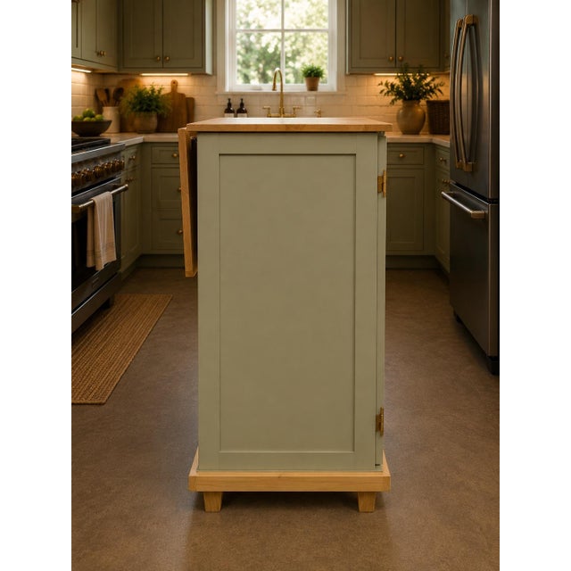 Sage Green Expandable Kitchen Island & Storage Cabinet – Custom Refinished by Artera For Sale - Image 10 of 11