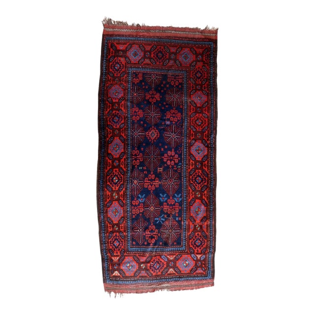 1880s, Handmade Antique Afghan Baluch Rug 3.1' X 7.1' For Sale