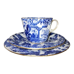 1930s Royal Crown Derby Blue Mikado Teacup Saucer and Plate Trio