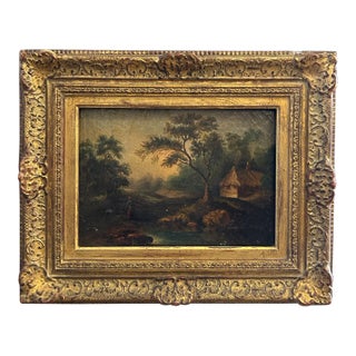 Antique English Painting on Canvas of a Landscape by A. K. Robinson. For Sale