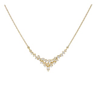 14K Yellow Gold 1/2 Cttw Diamond Scattered "V" Necklace (I-J Color, SI2-I1 Clarity) - 18" Inches For Sale