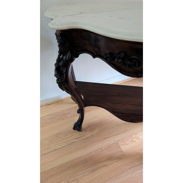 Antique Mahogany Bombe Marble Top 2-Tiered Console/ Sofa Table For Sale - Image 12 of 12
