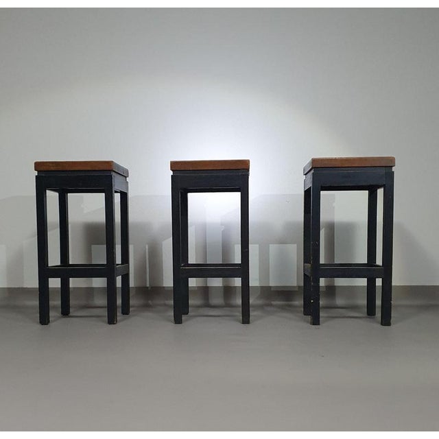 Oak Construction Stools, 1960s, Set of 3 For Sale - Image 3 of 18