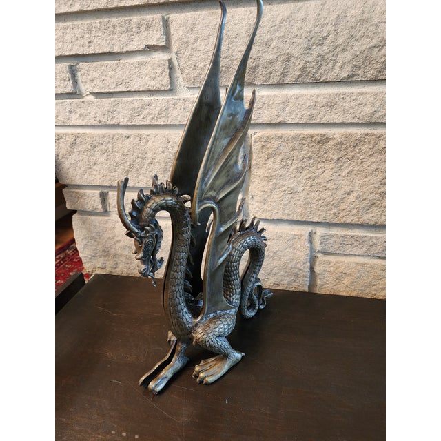 Metal 1990s Pair of Bronze Dragon Sculptures Left and Right Facing For Sale - Image 7 of 8