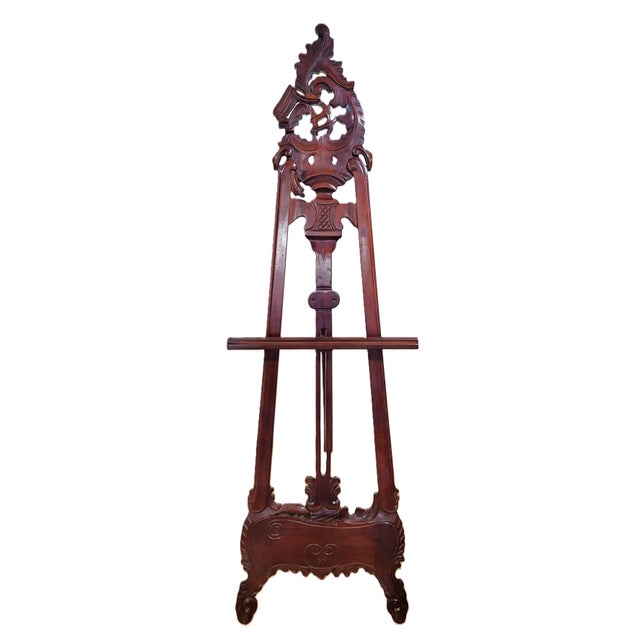 Wood Vintage American 20th C Carved Mahogany Baroque Revival Easel Floor Display Stand For Sale - Image 7 of 15