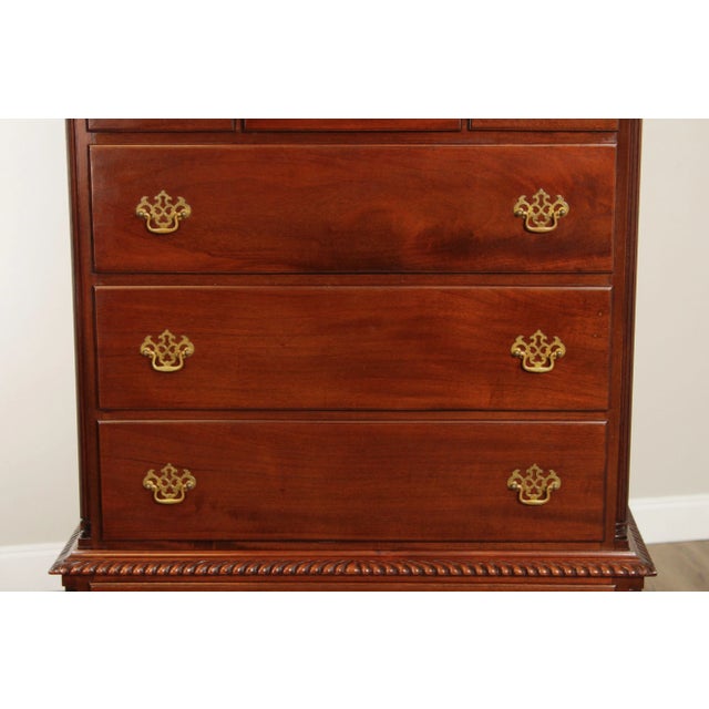 1940's Hand Crafted Chippendale Style Carved Mahogany Highboy Tall Chest For Sale - Image 11 of 12