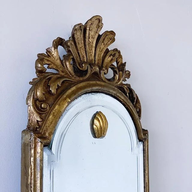 Antique Italian Gilt Beveled Wall Mirror in Scalloped Rococo Style Measures approx 11.5W x 32H Please visit my other...