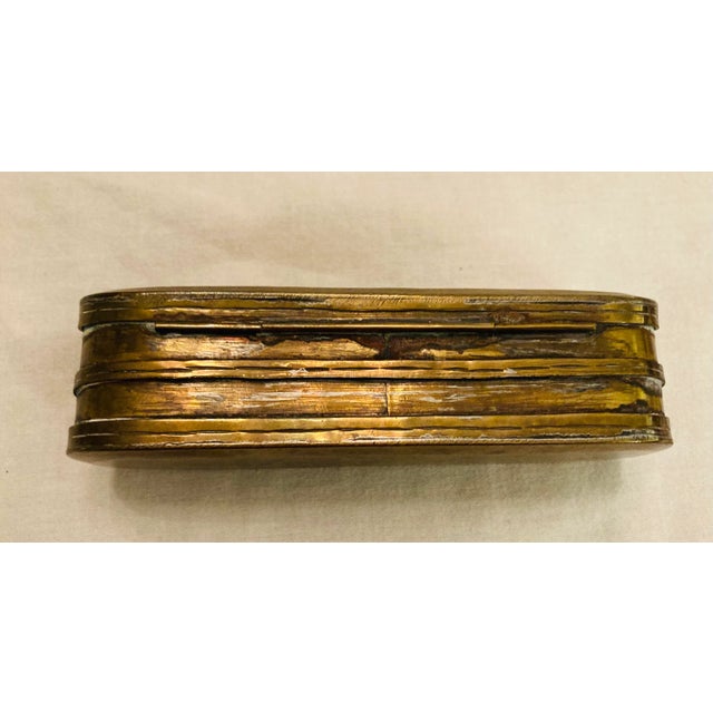 Antique Deco Small Oval Brass Lidded Etched Box For Sale - Image 4 of 10