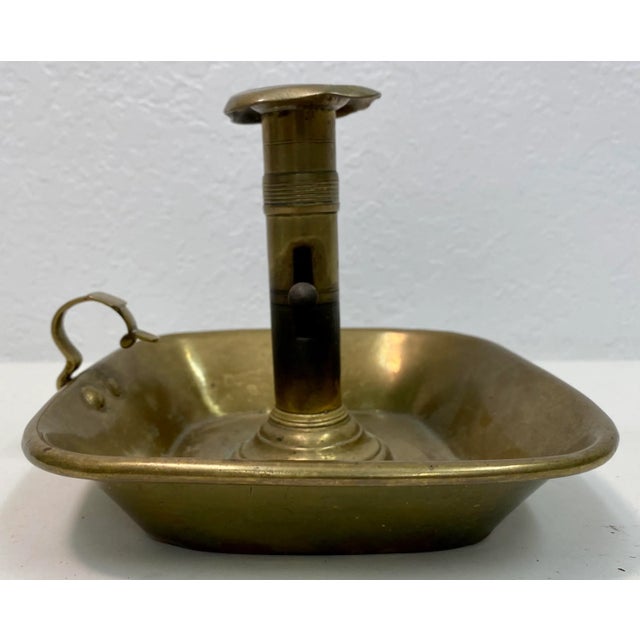 Antique Square Brass Push-Up Chamber Stick From England For Sale - Image 9 of 12