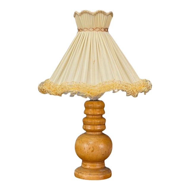 Swedish Modern, Turned Birch, Silk, Table Lamp, Sweden, 1960s For Sale