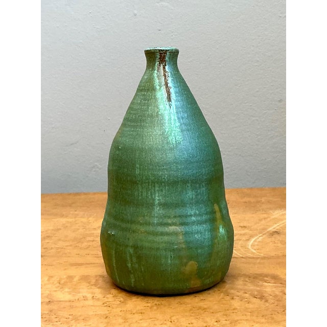 Green Vintage Green Glazed Studio Pottery Vase For Sale - Image 8 of 18