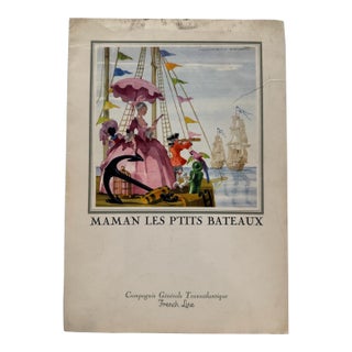 1956 French Line "Maman Les P'tits Bateaux" Luncheon Menu by Jean A. Mercier – Ss Île De France Ocean Liner For Sale