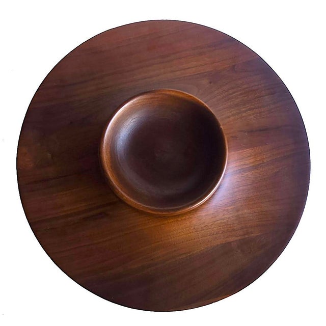 1960s Mid 20th Century Hand Turned Black Walnut Wood Chip and Dip Set, 2 Pieces For Sale - Image 5 of 15