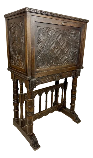 Spanish Highly Carved Wood Cabinet or Bargueño, 20th Century