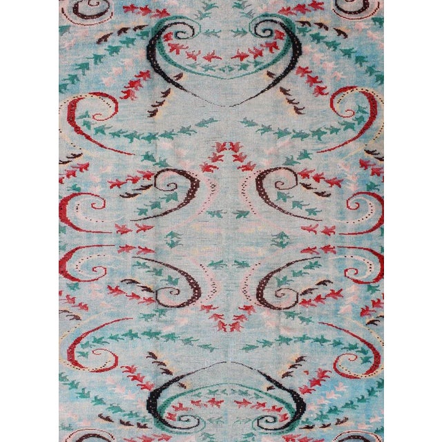 Mid 20th Century Vintage Art Nouveau Rug in Blue 6'3 X 9'1 For Sale - Image 5 of 11