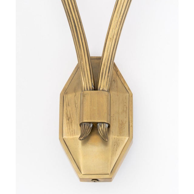 Contemporary Art Deco Style Brass 2-Branch Wall Sconces, Pair For Sale - Image 3 of 7