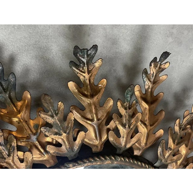 Oval Oak Leaf Sun Mirror, 1950s For Sale - Image 9 of 17