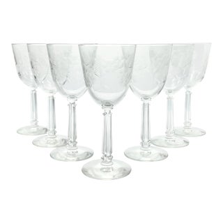 1950s Libbey “Crystal Garland” Etched Flower Water Glasses - Set of 7 For Sale