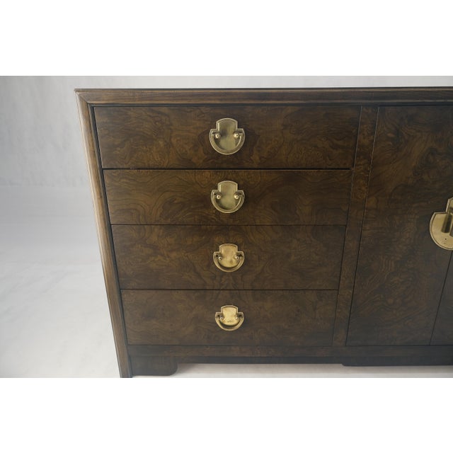 Burl Wood Brass Hardware 2 Doors Compartment 68" Long Dresser Credenza MINT! For Sale - Image 12 of 14
