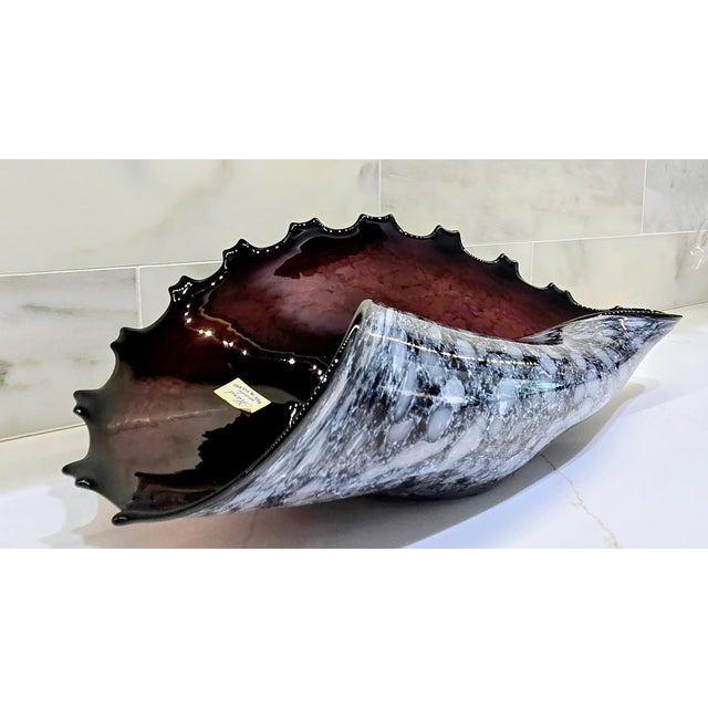 Hollywood Regency Vintage Polish Art Glass Conch Shell Centerpiece Bowl For Sale - Image 3 of 11