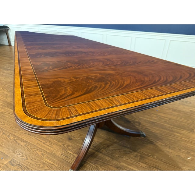 Large 14 Ft. Traditional Multi-Banded Mahogany Dining/Banquet Table by Leighton Hall - Showroom Sample For Sale - Image 10 of 16