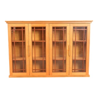 Frank Lloyd Wright Style Mission Arts & Crafts Birch and Cherry Wood Double Bookcase Cabinet For Sale