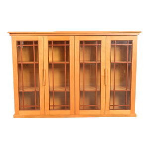 Frank Lloyd Wright Style Mission Arts & Crafts Birch and Cherry Wood Double Bookcase Cabinet