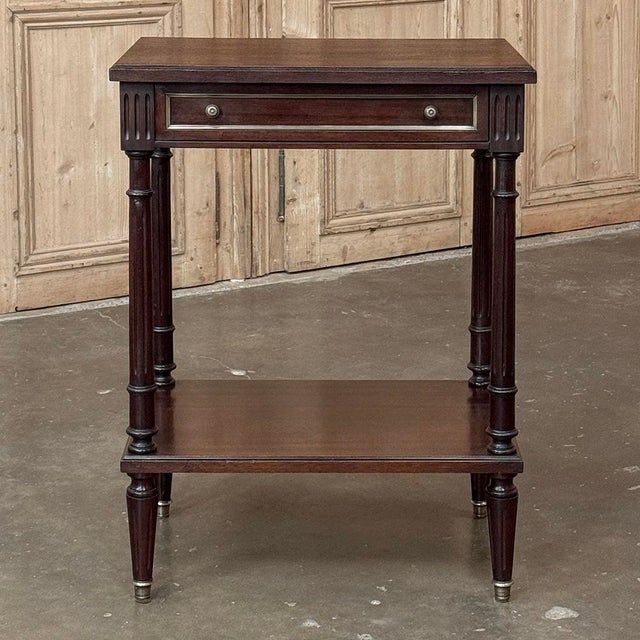 Mid 20th Century French Mid-Century Louis XVI Style Mahogany & Brass End Table For Sale - Image 5 of 18