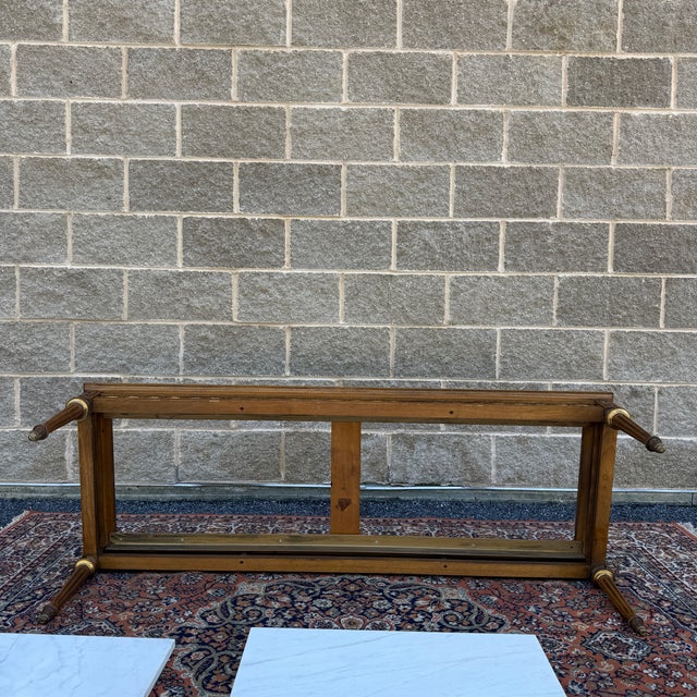 Vintage Gordon's Fine Furniture French Louis XVI Walnut Coffee Table With Italian Marble Inserts For Sale - Image 14 of 16